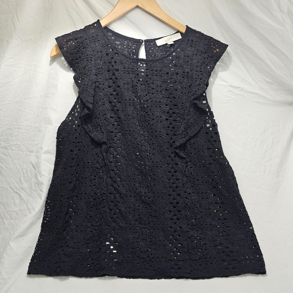 The Loft Black Lacy Top Size Large - Picture 1 of 6
